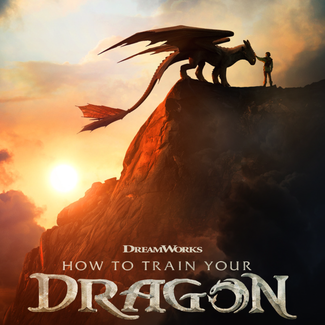 How to train your dragon. Dragon and rider on a cliff